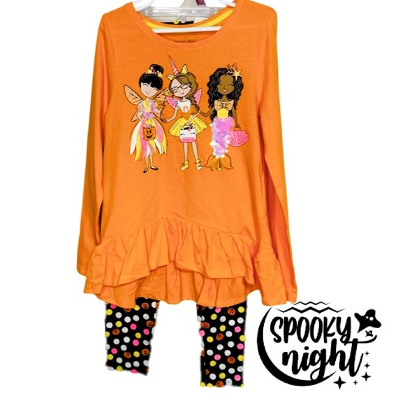 SKOOKY NIGHTS Halloween Peplum Top & Leggings Set Girl’s Size 8 - Picture 1 of 9